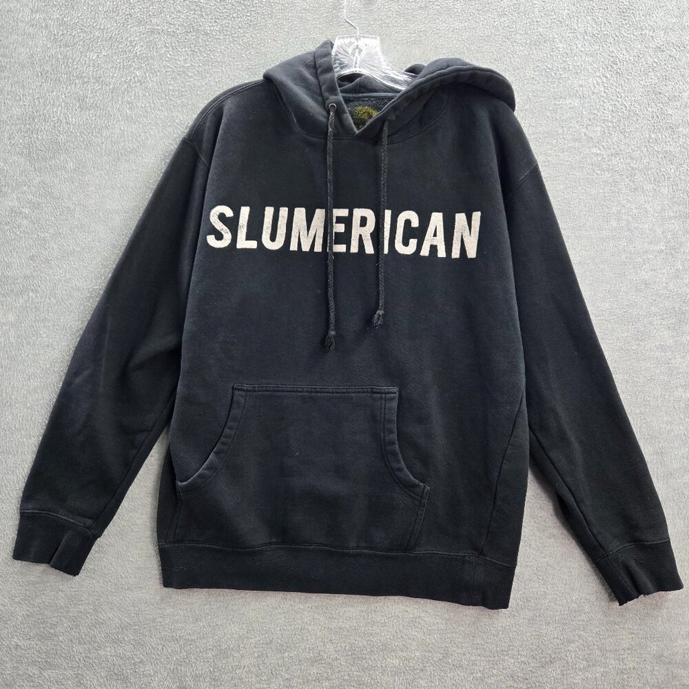 Slumerican Men Sweatshirts Medium Black Hoodie Logo Font 40 Pockets Long Sleeve